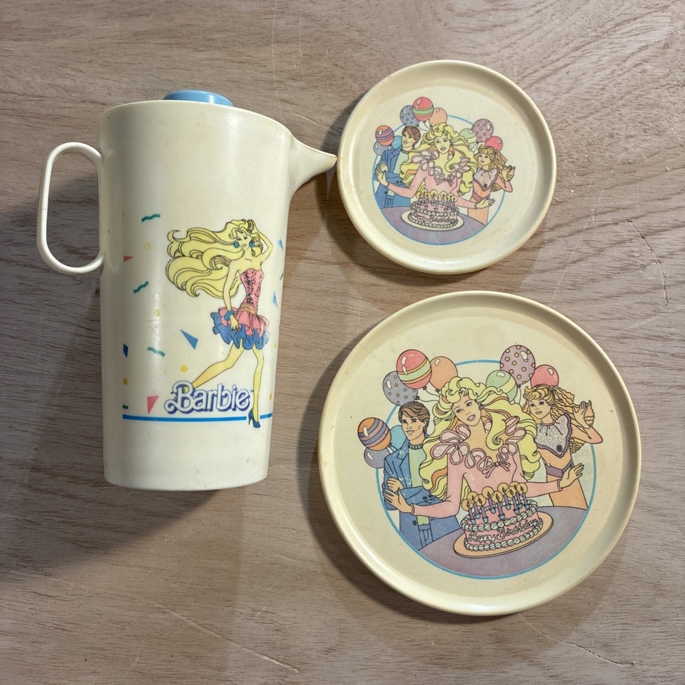 Vintage 80s Barbie Doll Tea Party Cup Plate & Teapot‎ Plastic Chilton Kids